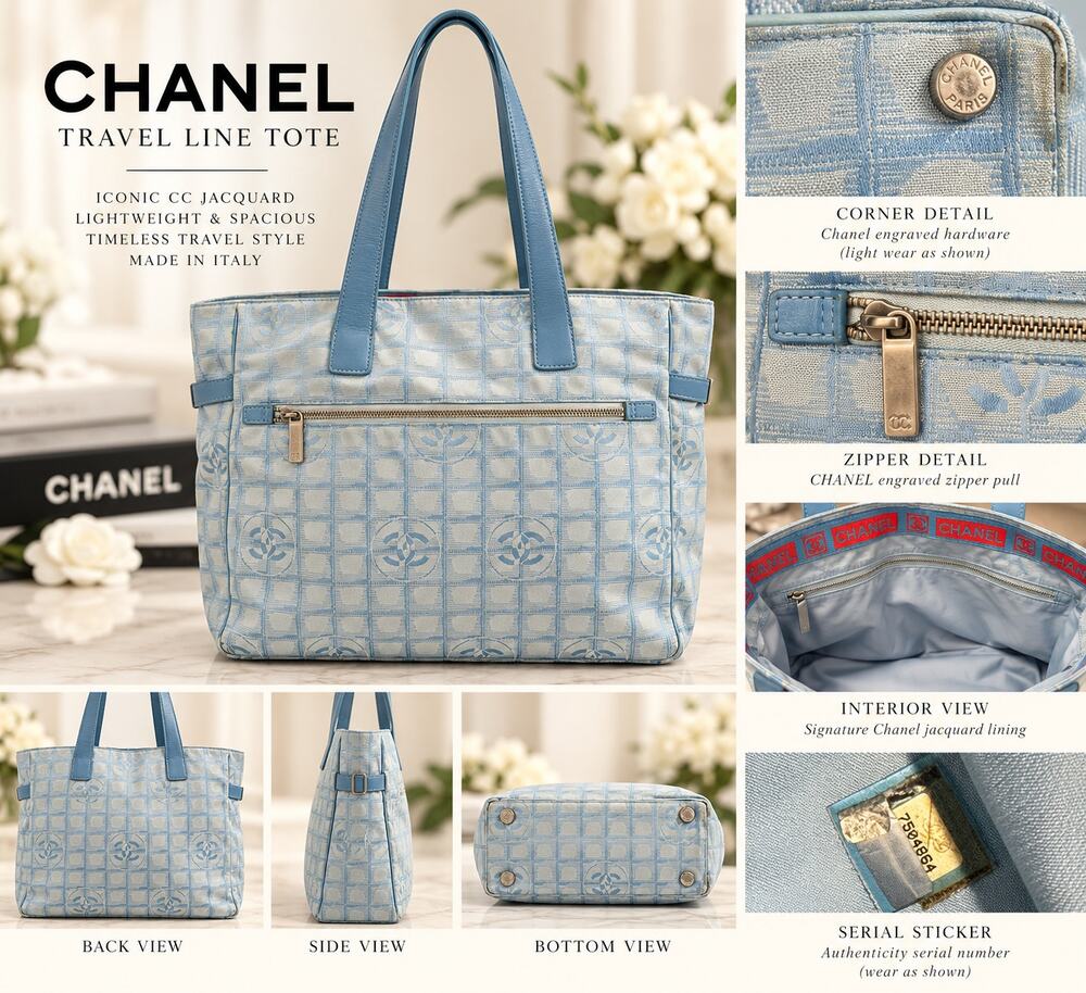 Chanel Large Travel Ligne Tote*Blue Beauty! Great condition*Series 7*COA
